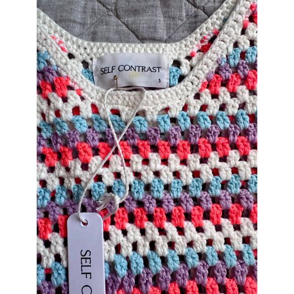 Self Contrast Striped Crochet MIDI Dress New Women Small - Picture 3 of 7